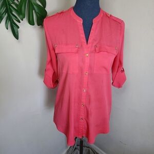 Charter Club Pink Salmon Button Down Shirt Blouse